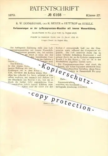 original Patent - R. W. Dinnendahl & R. Meyer , Huttrop , Steele , 1879 , Luftkompressions - Maschine mit Wasserkühlung