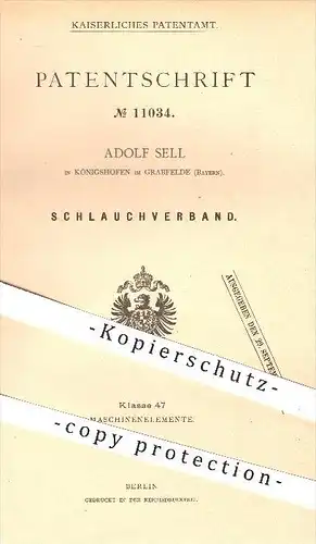 original Patent - Adolf Sell in Königshofen in Grabfelde , 1880 , Schlauchverband , Schlauch , Schläuche , Eisen !!!