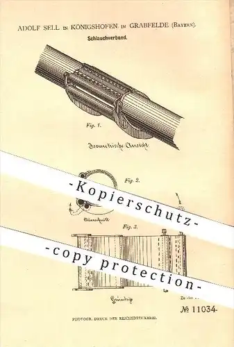 original Patent - Adolf Sell in Königshofen in Grabfelde , 1880 , Schlauchverband , Schlauch , Schläuche , Eisen !!!