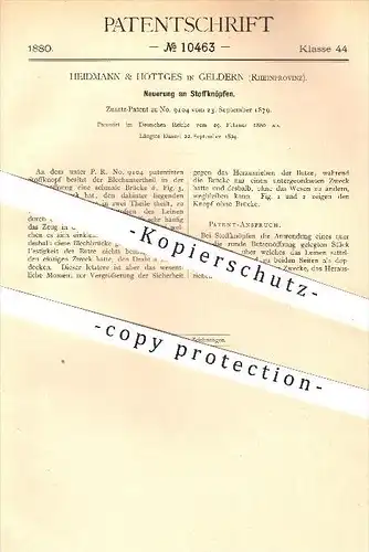 original Patent - Heidmann & Höttges in Geldern , 1880 , Stoffknöpfe , Knopf , Knöpfe , Kurzwaren , Schneiderei , Nähen