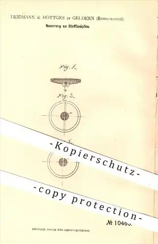 original Patent - Heidmann & Höttges in Geldern , 1880 , Stoffknöpfe , Knopf , Knöpfe , Kurzwaren , Schneiderei , Nähen