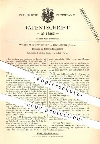 original Patent - Wilhelm Schweikert , Hornberg , 1880, Sicherheitsschloss , Schloss , Schlösser , Schlosser , Schlüssel