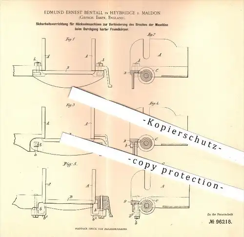 original Patent - E. Ernest Bentall , Heybridge , Maldon , Grafschaft Essex , 1897 , Häckselmaschine , Häcksel , Forst !