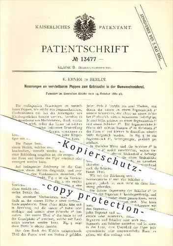 original Patent - E. Ebner , Berlin , 1880 , Puppen für die Damenschneiderei , Schneiderpuppen , Schneider , Schneiderei