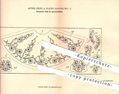 original Patent - Alfred Sieler , Plauen - Haselbrunn , 1902 , Gemusteter Stoff für Überwurfkleider , Kleid , Kleider !!