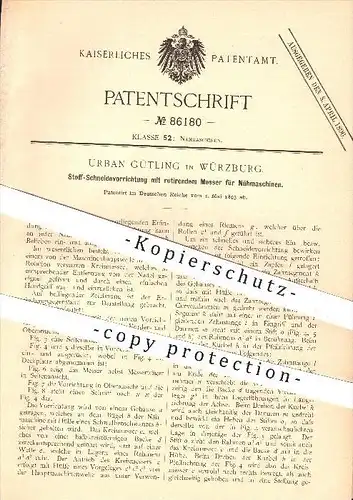 original Patent - Urban Gülting in Würzburg , 1895 , Stoff - Schneidevorrichtung für Nähmaschinen , Nähen , Nähmaschine