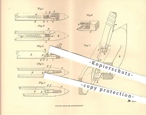 original Patent - Richard Schönherr , Greiz , 1905 , Auswechseln u. Lagern der Spindel im Webschützen , Webstuhl , Weber