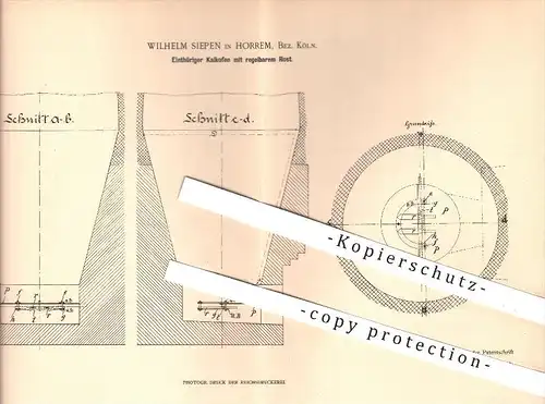 original Patent - W. Siepen , Horrem , Köln , 1900 , Eintüriger Kalkofen mit regelbarem Rost , Ofen , Öfen , Ofenbauer !