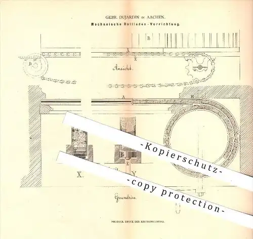 original Patent - Gebrüder Dujardin in Aachen , 1880 , Mechanische Rollladen - Vorrichtung , Rolllade , Rollläden !!!