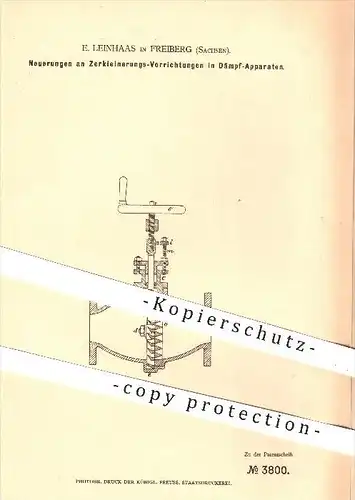 original Patent - E. Leinhaas in Freiberg , 1878 , Zerkleinerungs-Vorrichtungen in Dämpf-Apparaten , Landwirtschaft !!!