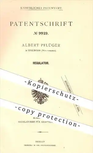 original Patent - Albert Pflüger , Esslingen , 1879 , Regulator , Regulatoren , Kraftmaschinen , Motor , Motoren !!!