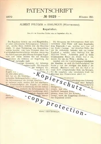 original Patent - Albert Pflüger , Esslingen , 1879 , Regulator , Regulatoren , Kraftmaschinen , Motor , Motoren !!!