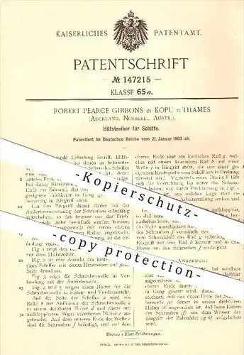 original Patent - R. Pearce Gibbons , Kopu b. Thames , Auckland , Neuseeland , Australien , 1903 , Treiber für Schiffe !
