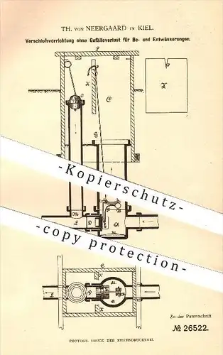 original Patent - Th. von Neergaard , Kiel , 1883 , Verschluss für Bewässerung u. Entwässerung ohne Gefälleverlust !!!