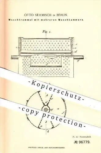 original Patent - Otto Sehmisch , Berlin , 1897 , Waschtrommel mit Waschkammern , Waschen , Wäsche , Waschmaschine !!!