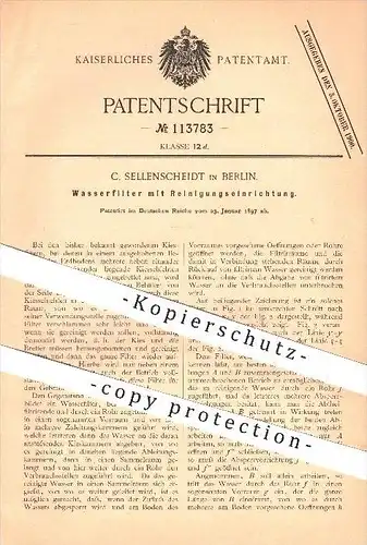 original Patent - C. Sellenscheidt in Berlin , 1897 , Wasserfilter mit Reinigung , Filter , Filtern , Wasser , Kies !!!