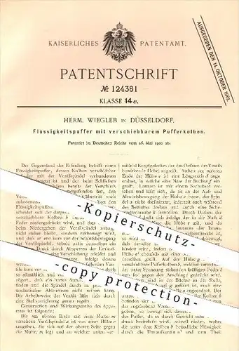 original Patent - Herm. Wiegleb in Düsseldorf , 1900 , Flüssigkeitspuffer mit verschiebbarem Pufferkolben , Kolben !!!
