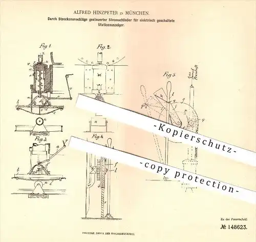 original Patent - Alfred Hinzpeter in München , 1902 , gesteuerter Stromschließer , Strom , Motor , Motoren !!!