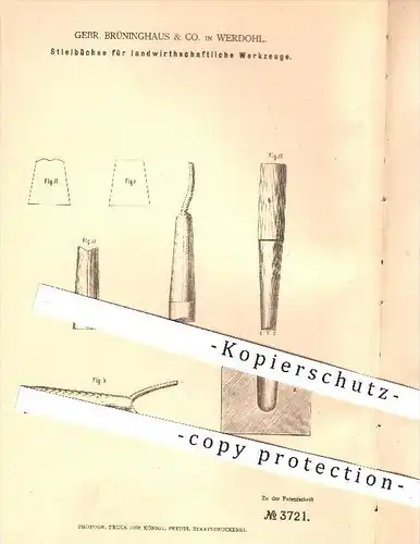 original Patent - Gebrüder Brüninghaus & Co. , Werdohl , 1878 , Stielbüchse für landwirtschaftliche Werkzeuge , Werkzeug