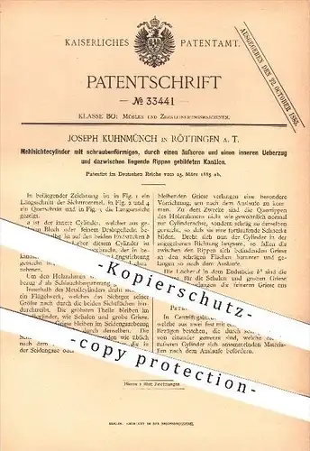 original Patent - Joseph Kuhnmünch in Röttingen , 1885 , Mehlsichtezylinder , Mehl , Mühle , Mühlen , Müller , Mahlgut