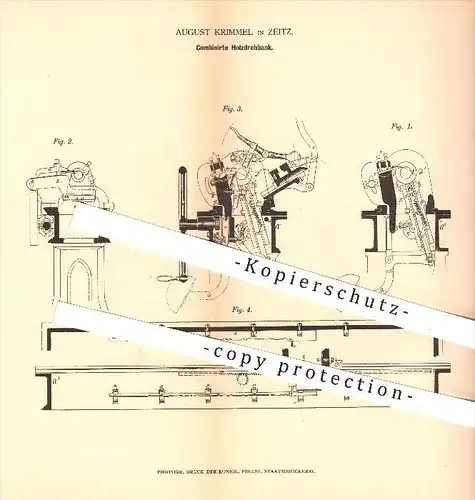 original Patent - August Krimmel in Zeitz , 1878 , Kombinierte Holzdrehbank , Drehbank , Dreher , Drehen , Holz !!!