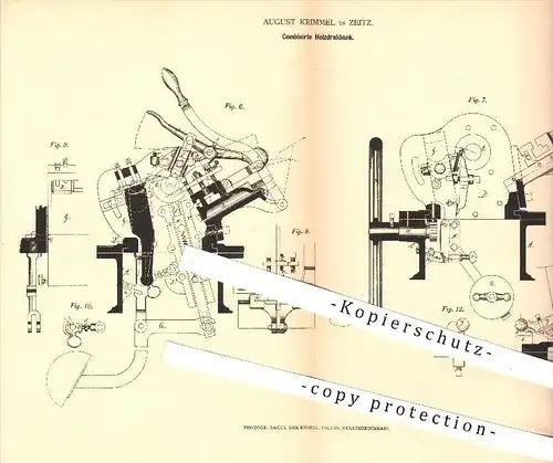 original Patent - August Krimmel in Zeitz , 1878 , Kombinierte Holzdrehbank , Drehbank , Dreher , Drehen , Holz !!!