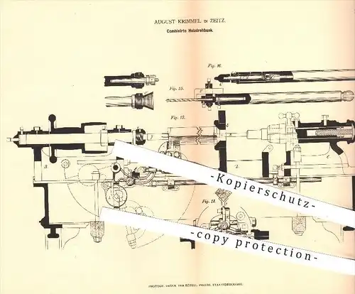 original Patent - August Krimmel in Zeitz , 1878 , Kombinierte Holzdrehbank , Drehbank , Dreher , Drehen , Holz !!!