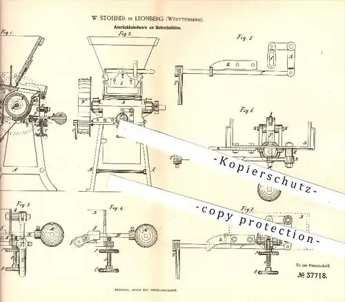 original Patent - W. Stohrer in Leonberg , 1886 , Ausrückhebelwerk an Schrotmühlen , Mühle , Mühlen , Schrot , Getreide