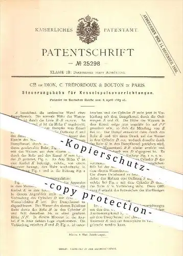 original Patent - C'te de Dion , C. Trépordoux & Bouton , Paris , 1883 , Steuerungshahn für Kessel , Dampfkessel !!!