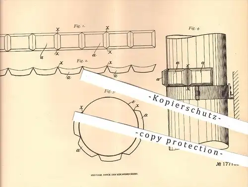 original Patent - Leo Fahnenschreiber in Düren , 1905 , Formblechstreifen für die Stützwulste an Dachabfalfrohren , Dach