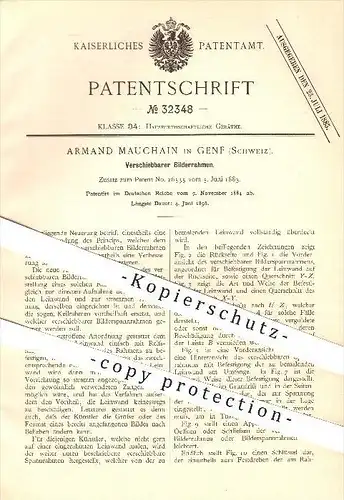 original Patent - Armand Mauchain in Genf , Schweiz , 1884 , Verschiebbarer Bilderrahmen , Bild , Bilder , Rahmen , Foto