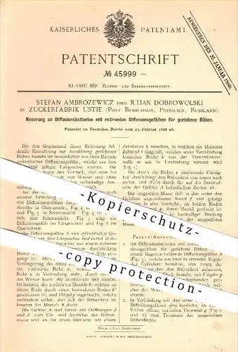 original Patent - S. Ambrozewicz , J. Dobrowolski , Zuckerfabrik Ustie , Berschada , 1888 , Diffusionsbatterien , Zucker