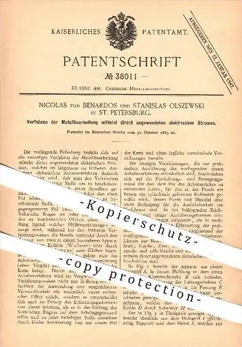 original Patent - Nicolas v. Benardos , Stanislas Olszewski , St. Petersburg , 1885, Metallbearbeitung mit elektr. Strom