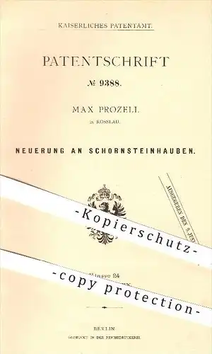 original Patent - Max Prozell in Rosslau , 1879 , Schornstein - Hauben , Esse , Schornsteinfeger , Ofen , Ofenbauer !!!