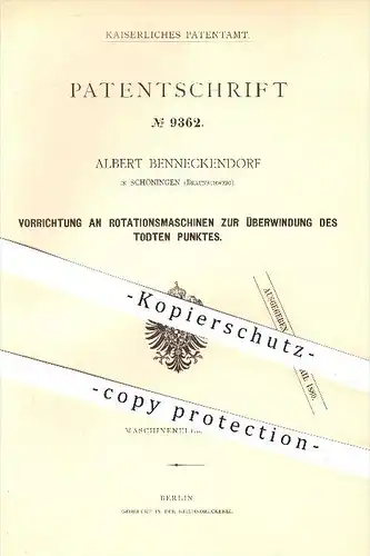 original Patent - Albert Bennenckendorf in Schöningen , 1879 , Rotationsmaschinen zur Überwindung des toten Punktes !!!
