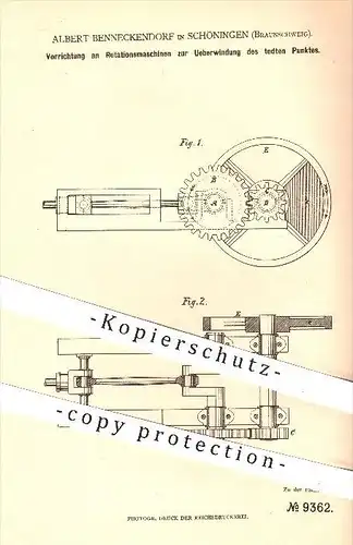 original Patent - Albert Bennenckendorf in Schöningen , 1879 , Rotationsmaschinen zur Überwindung des toten Punktes !!!