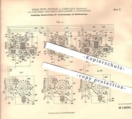 original Patent - Johan P. Pehrson , Uddevalla , Gotthilf A. Betulander , Stockholm , Schweden , 1900 , Fernsprechanlage