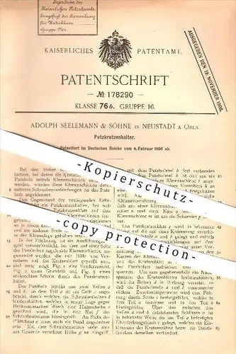 original Patent - Adolph Seelemann & Söhne in Neustadt a. Orla. , 1906 , Putzkratzenhalter , Putzholz , Bürste , Putzen