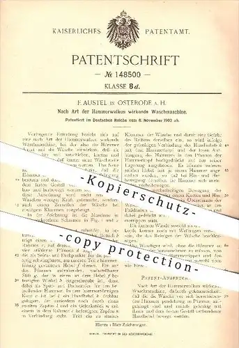 original Patent - F. Austel in Osterode a. H. , 1902 , Waschmaschine , Waschen , Wäsche , Hammerwalken , Haushalt !!!