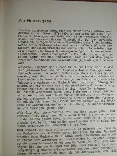 Hasli-Deutsch , Wörterbuch von 1879-1894 , Otto Hopf , 103 Seiten , Sprache , Mundart , Dialekt !!!