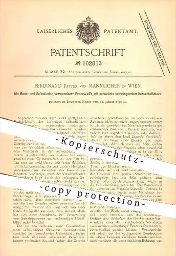 original Patent - Ferdinand Ritter von Mannlicher in Wien , 1898 , Feuerwaffe , Waffe , Waffen , Gewehr , Geschosse !!!