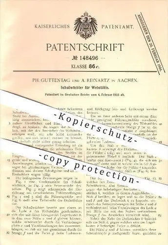 original Patent - Ph. Guttentag und A. Reinartz in Aachen , 1903 , Schußwächter für Webstühle , Weben , Weber !!!