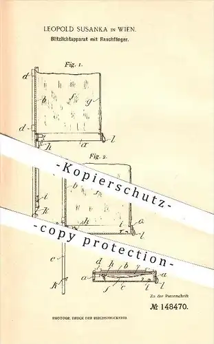 original Patent - Leopold Susanka in Wien , 1903 , Blitzlichtapparat , Kamera , Fotoapparat , Foto , Fotografie !!!