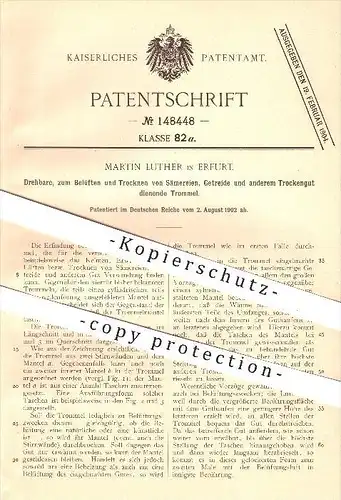 original Patent - Martin Luther in Erfurt , 1902 , Trommel zum Trocknen von Samen , Getreide , Saatgut , Saat !!!