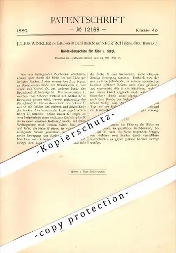Original Patent - Julius Winkler in Gross-Mochbern b. Neukirch , Breslau , 1880, Rundsiebmaschine für Klee , Schlesien !