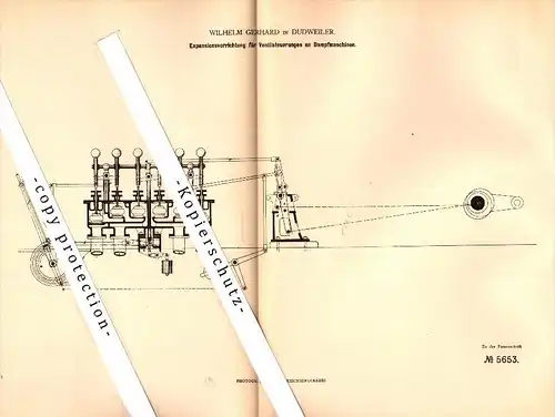 Original Patent  - Wilhelm Gerhard in Dudweiler bei Saarbrücken , 1878 , Steuerung für Dampfmaschine , Trier !!!