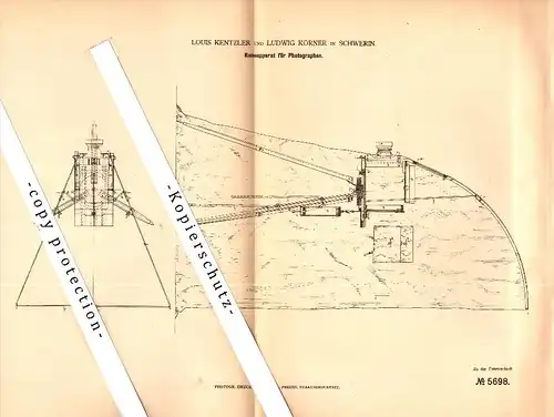 Original Patent - L. Kentzler und L. Körner in Schwerin i. Mecklenburg , 1878 , Fotoapparat , Photographie , Photograph