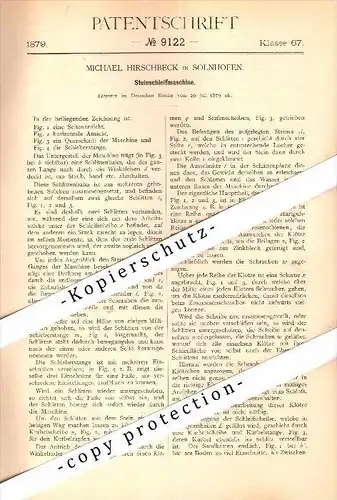 Original Patent - Michael Hirschbeck in Solnhofen , 1879 , Stein-Schleifmaschine , Weißenburg-Gunzenhausen !!!