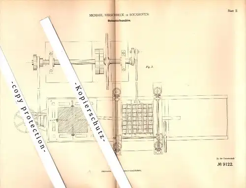 Original Patent - Michael Hirschbeck in Solnhofen , 1879 , Stein-Schleifmaschine , Weißenburg-Gunzenhausen !!!