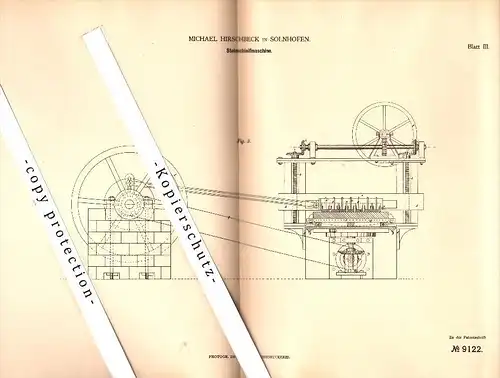 Original Patent - Michael Hirschbeck in Solnhofen , 1879 , Stein-Schleifmaschine , Weißenburg-Gunzenhausen !!!